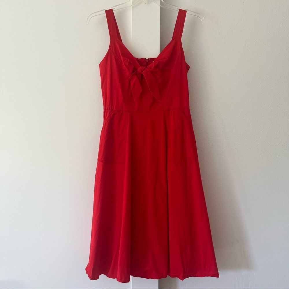 Red Cotton Poplin A Line Midi Dress sz 6